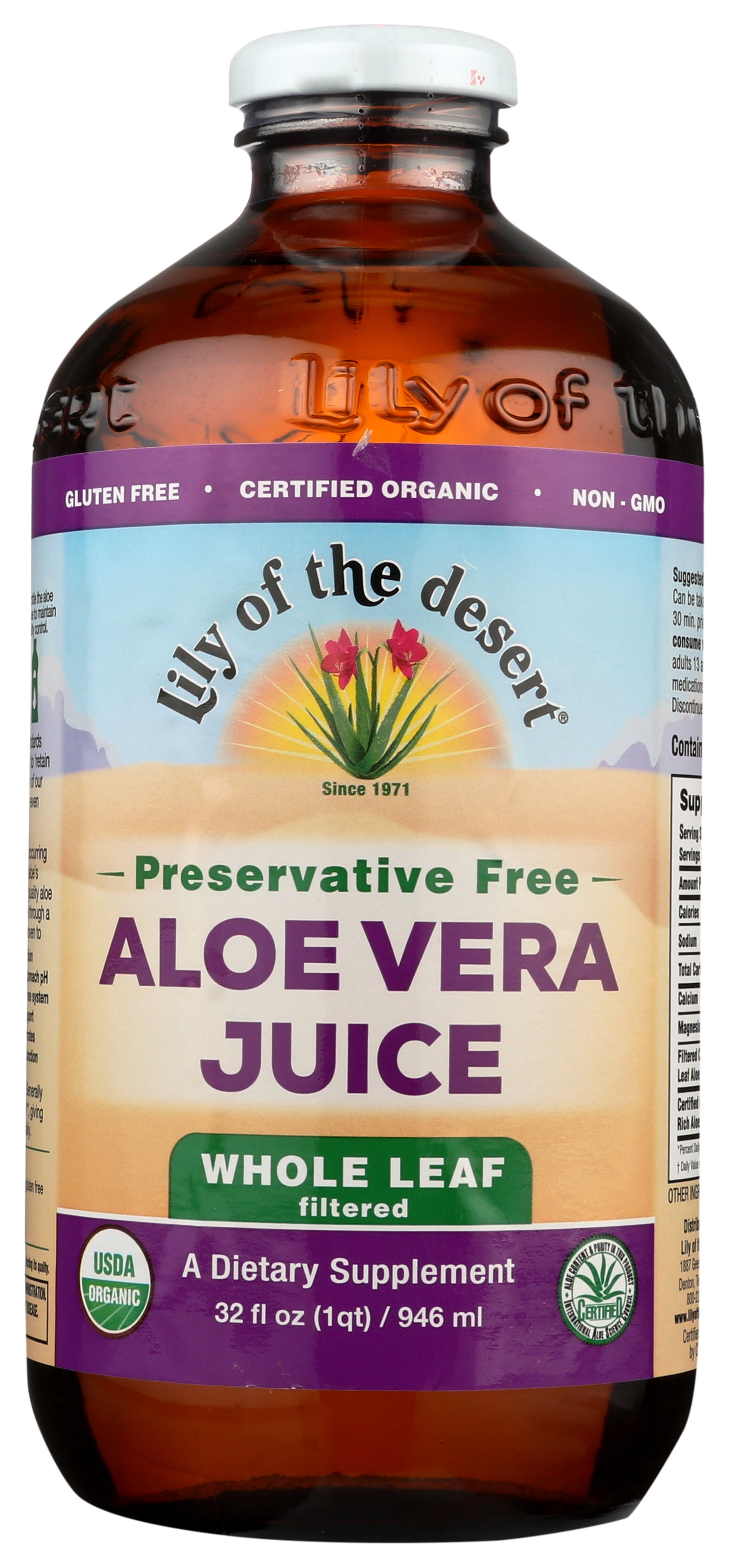eeuwig spoor bad Lily of the desert brand preservative free USDA certified organic whole  leaf aloe vera juice dietary supplement - Walmart.com