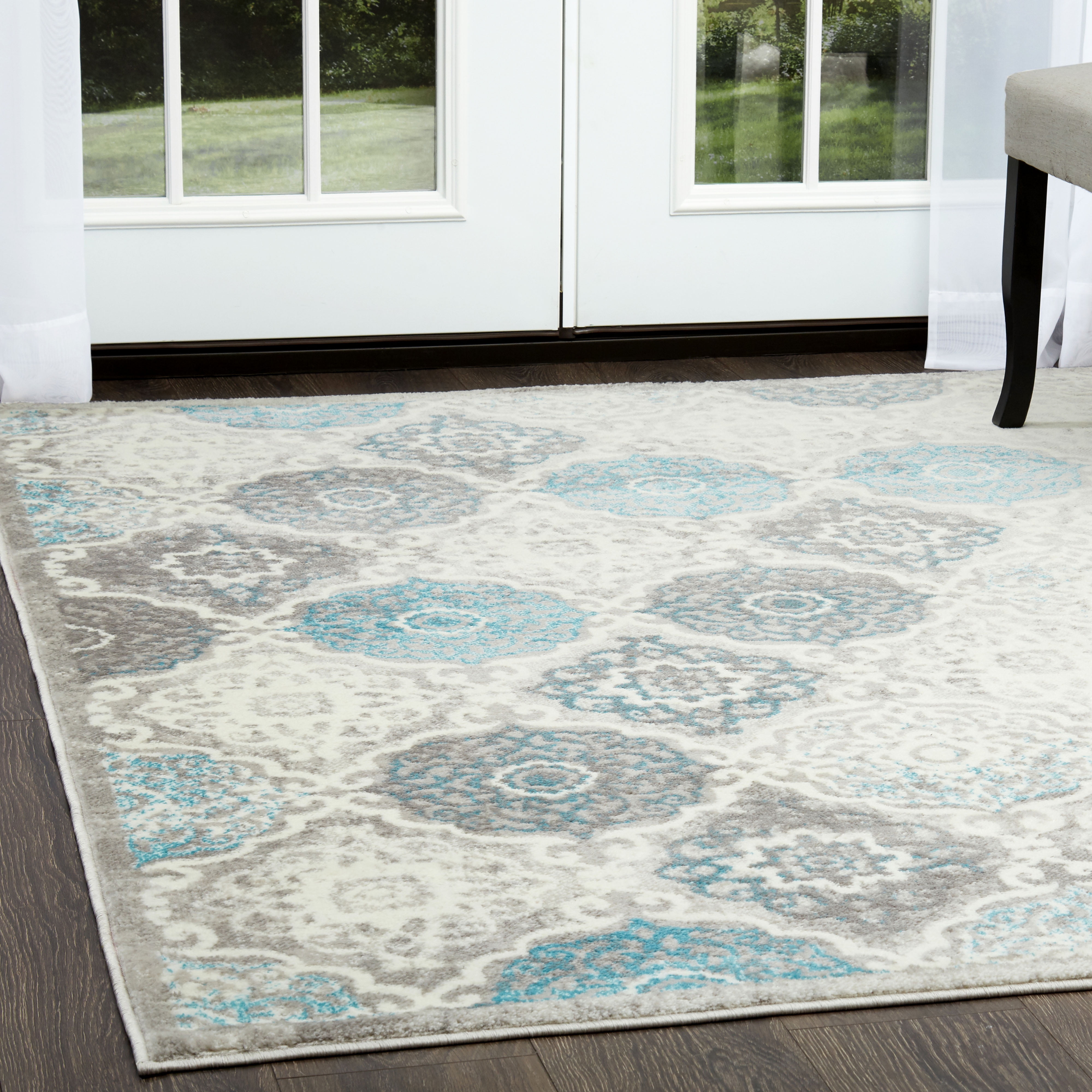 Photo 1 of **used-needs cleaning**
Home Dynamix Boho Andorra Damask Area Rug, Gray/Aqua, 5'2"x7'2"