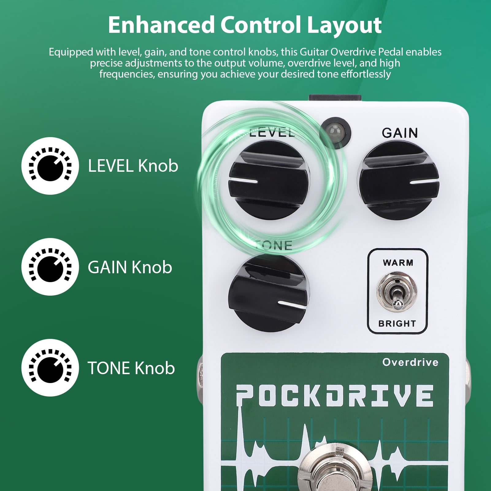 Riousery Overdrive Guitar Effect Pedal 2 Tone Modes Warm Bright with True Bypass Analog Circuit LED Indicator DC 9V 6.5mm Input Output Interface White (2.6 x 2.0 x 4.5 inches)
