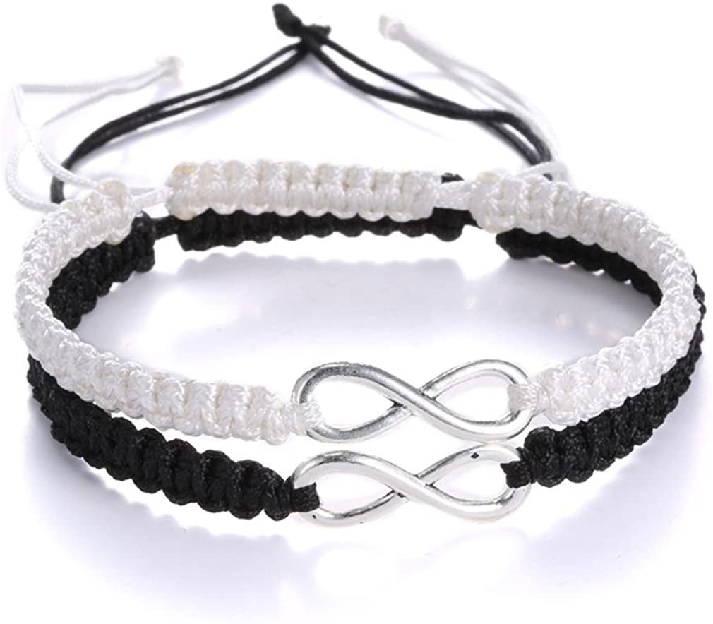  RINHOO 2PC/Set Stainless Steel 8 Infinity Couple Bracelet  Braided Leather Rope Bangle Wrist Adjustable Chain Fit 7-9 Inch for Lover  Friendship (2PC Black): Clothing, Shoes & Jewelry