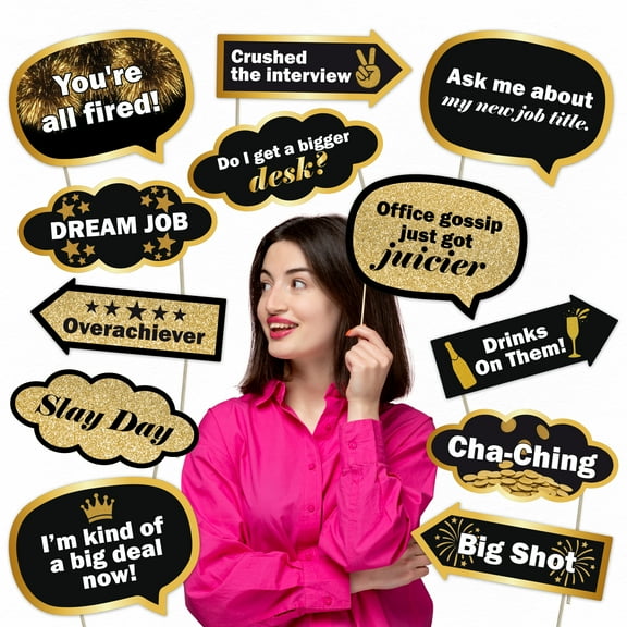 Job Promotion Photo Booth Props – 12 Funny Party Signs for Work Celebrations, Office Party Decorations, Career Success Party Favors