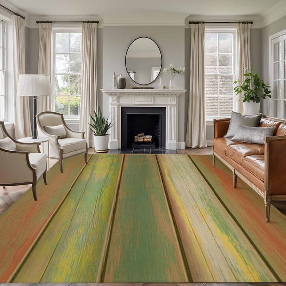 5x8 Area Rugs for Living Room, Sage Green Brown Non Slip Area Rugs for Kitchen Bedroom Entryway, Country Vintage Ombre Wooden Grain Washable Carpet Runner Rug Floor Mats for Bedroom Home Decor