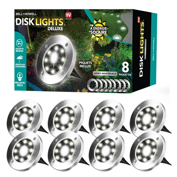 Bell+Howell Disk Lights, Heavy Duty Outdoor Solar Pathway Lights, 8 LED