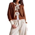 thumbnail image 1 of Gupgi Chandails pour Femmes Manches Longues Nœud Papillon devant Cardigan Tricoté Contrasté Automne Chandail Slim, 1 of 5