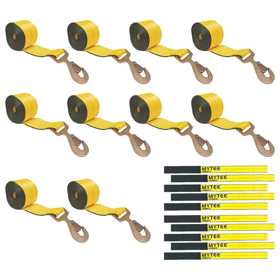 (10 Pack) 2" x 27' Winch Straps with Flat Snap Hook & (10Pcs) Cordura Strap Protectors – 3,333 lbs WLL Heavy Duty Tie Down Straps for Flatbed Truck & Utility Trailer