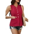thumbnail image 2 of Deliqiba Summer Suit Vest for Women Business Casual Sleeveless Button Down V Neck Waistcoat Red M, 2 of 5
