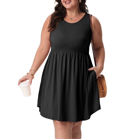 Cueply Plus Size Summer Dresses for Curvy Women Casual Sleeveless Crew Neck Loose Womens Midi Dresses