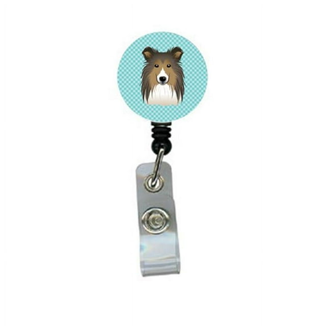 Carolines Treasures BB1180BR Checkerboard Blue Sheltie Retractable Badge Reel