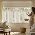 thumbnail image 3 of Linen Pinch Pleated Kitchen Curtains 36 Inch 2 Panels Natural Tier Back Tab Beige Farmhouse Cafe Light Filtering Small Window Drapes for Bathroom Laundry Room, 3 of 5