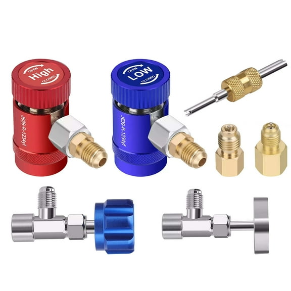 TAPDRA R1234YF AC System Adapter Kit High Low Side Quick Couplers Can Taps Valve Core Remover for Automotive HVAC Maintenance