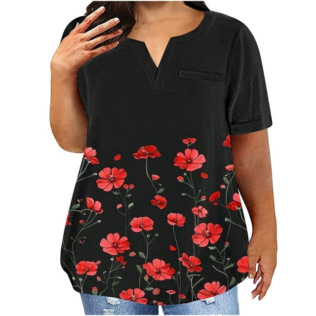 Fiudx Camisas para Mujer Camiseta Holgada de Manga Corta con Cuello Redondo y Estampado Informal Grande para Mujer