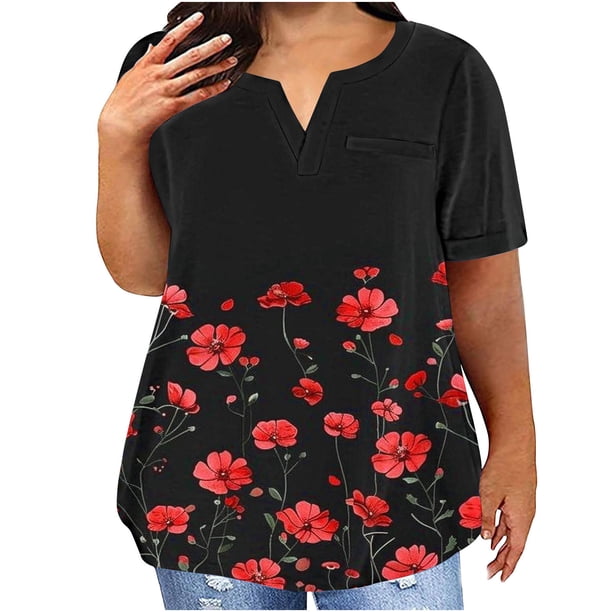 Camisetas Casuales de las Mujeres Largo Casual Impreso Cuello Redondo Suelto Top, Camiseta de Verano de Manga Corta