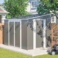 thumbnail image 3 of LZBEITEM 8x6 ft Outdoor Metal Storage Shed, Lean-to Design, Lockable Garden Tool Shed with Side Wall Entry Door, Gray, Galvanized Floor Frame, 3 of 11