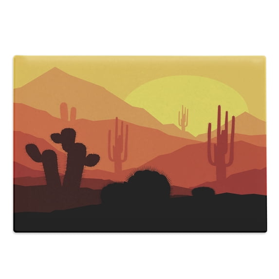 Arizona Cutting Board, Picturesque Digital Western Inspired Image with Cactus Plants on Mountains Sunset, Decorative Tempered Glass Cutting and Serving Board, in 3 Sizes, by Ambesonne