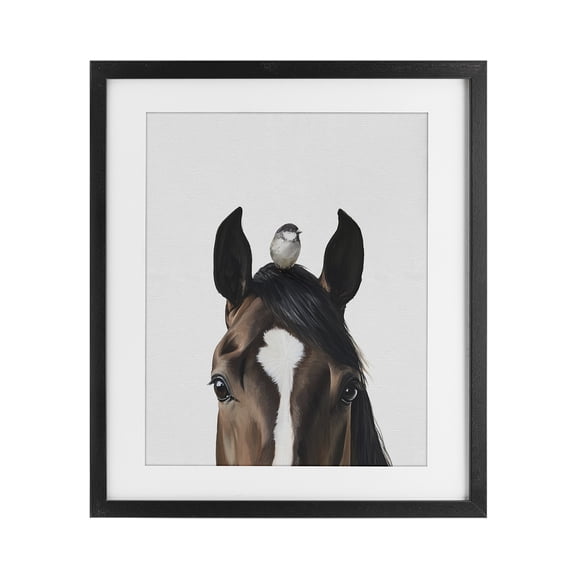 Stupell Industries Contemporary Quiet Companion Horse & Bird Black Framed Print Under Glass, 13 x 16, by Svetlana Aleynikova