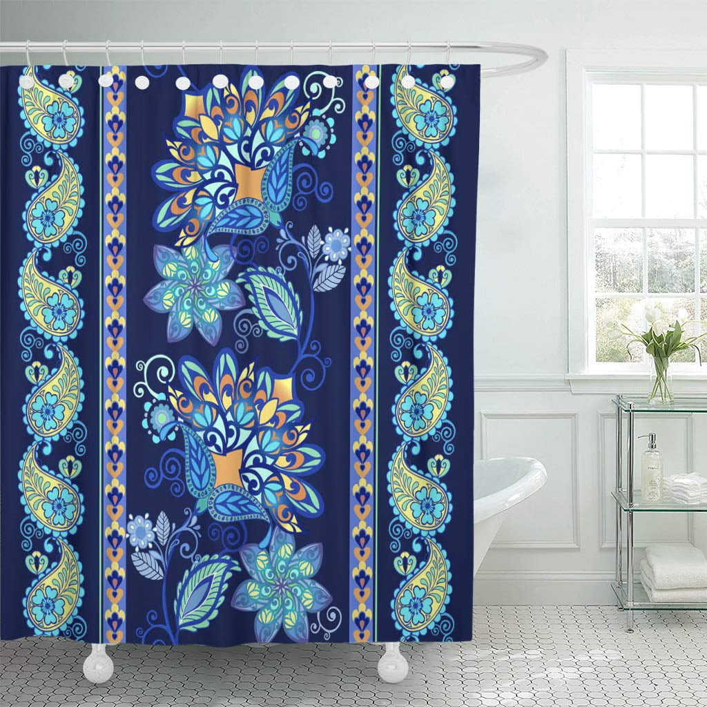 KSADK Blue Lace Striped with Paisley of Floral Borders with Boho