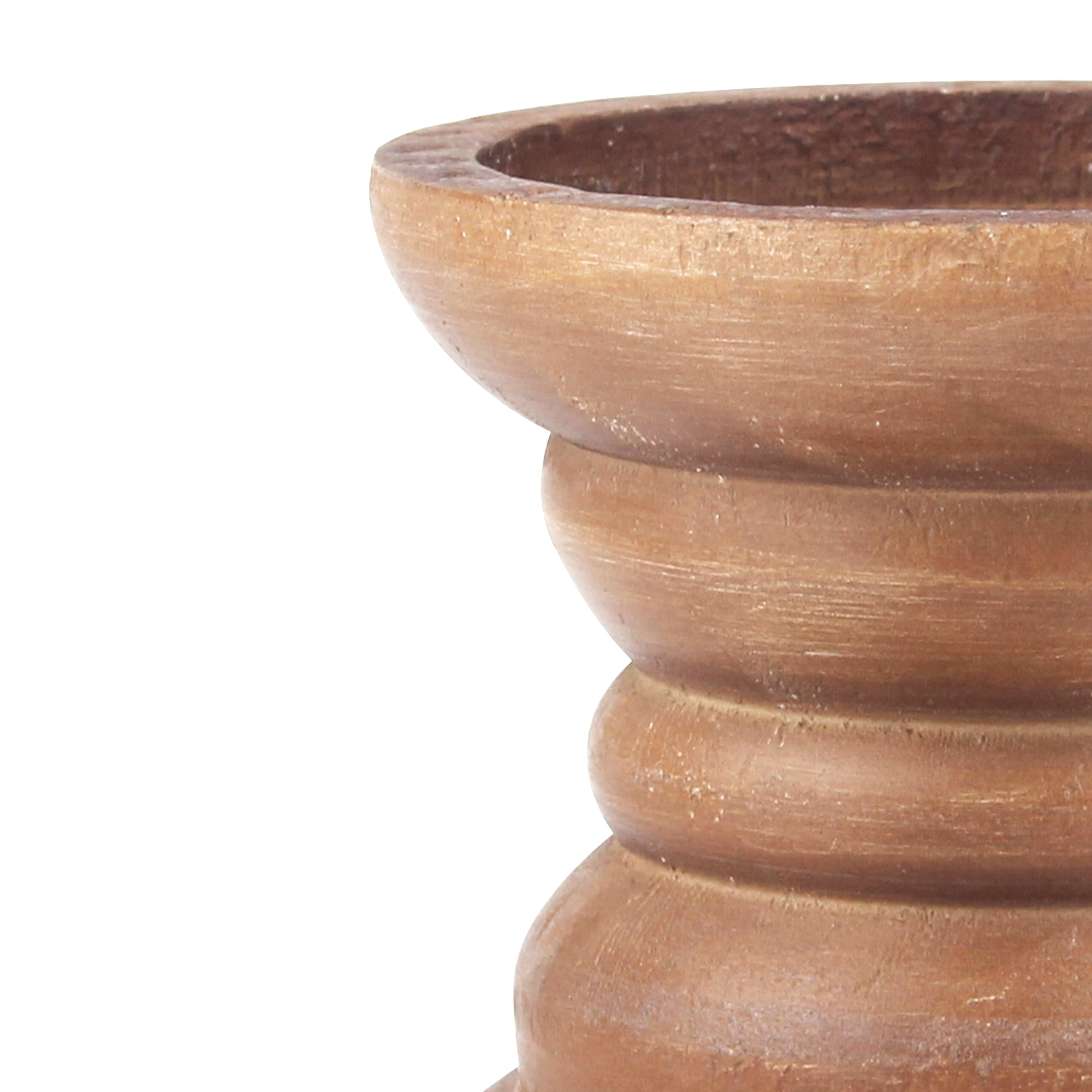 Stonebriar Natural Turned Wood Pillar Candle Holder, Brown, 4"