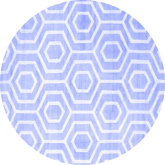 Ahgly Company Machine Washable Indoor Round Abstract Blue Contemporary Area Rugs, 6' Round