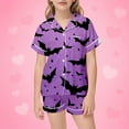 thumbnail image 2 of Weebloom Girl Halloween Pajamas Cute Bat Print Soft Comfortable Nightwear Long Sleeve Top and Pants Two Piece Outfit for Toddler and Little Girls Girls Pajama Set 6-7 Years, 2 of 8