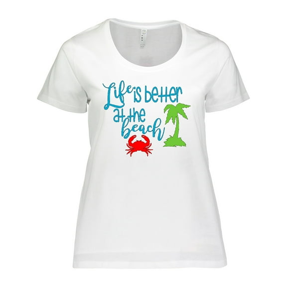 Inktastic Life is Better at the Beach Crab and Palm Tree Women's Plus Size T-Shirt