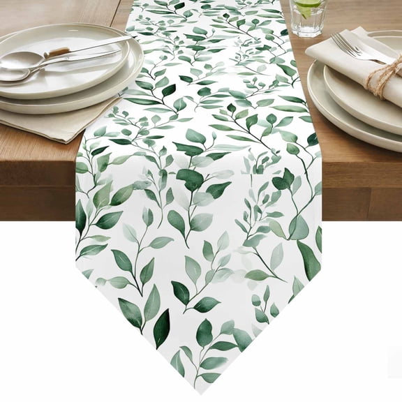 Eucalyptus Leaves Table Runner 48 Inches Long Watercolor Green Plant Leaf Table Runners for Dining Room Tabletop Dresser Scarf Home Party Banquet Wedding Holiday Decoration