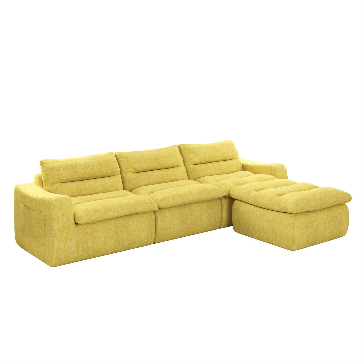 Demi Bonn 116" Modern L-Shaped Modular Sofa, Comfortable Beanbag Style, Stylish Lazy Couch for Living Rooms and Relaxation, Yellow