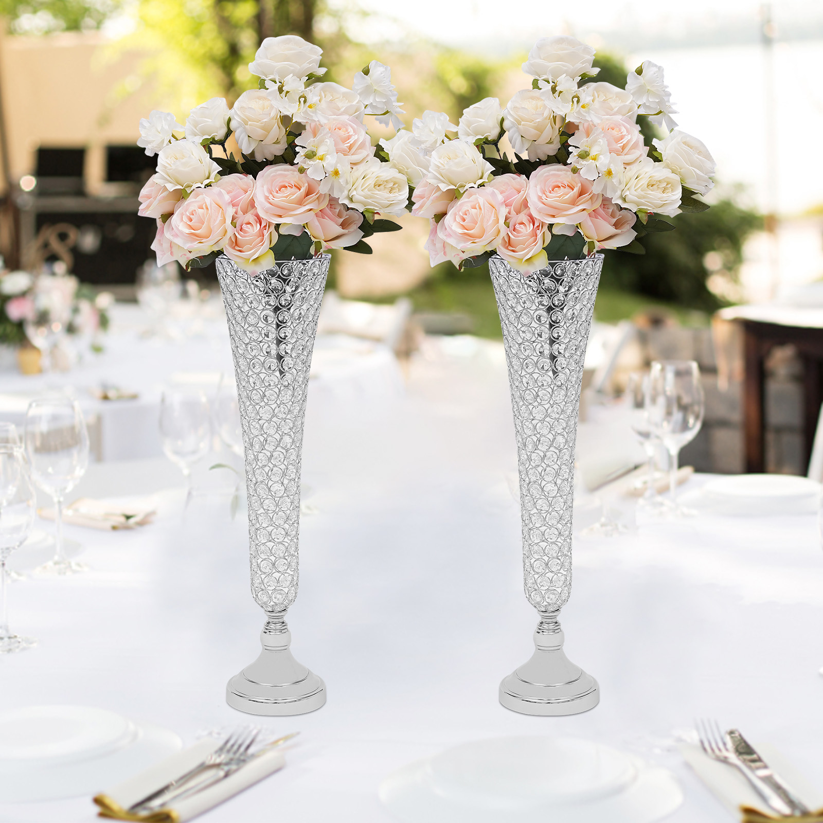 YIYIBYUS 2Pcs Crystal Wedding Flower Vase Table Centerpiece Flower