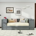 thumbnail image 3 of Euroco Wood Twin Size Daybed with Trundle, Storage Cabinets with Shelves and Drawers, Charging Station Sofa Bed, Gray, 3 of 20