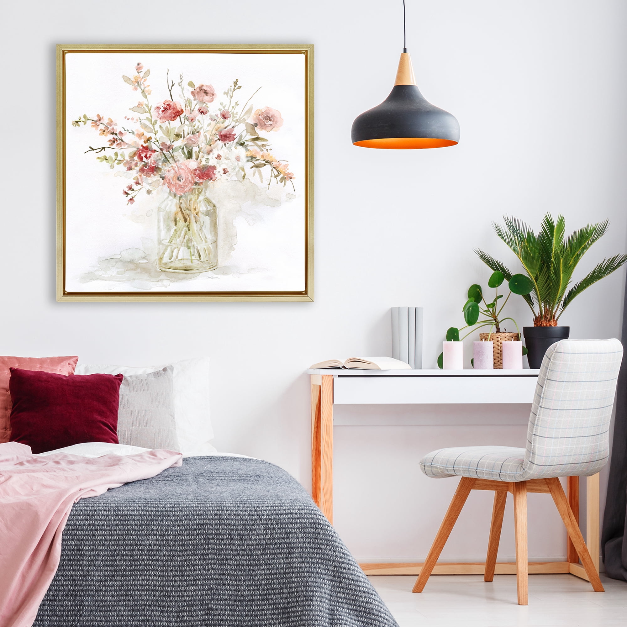 Stupell Industries Springtime Blooms in Glass Vase Gold Framed Floater Canvas Wall Art, design by Carol Robinson