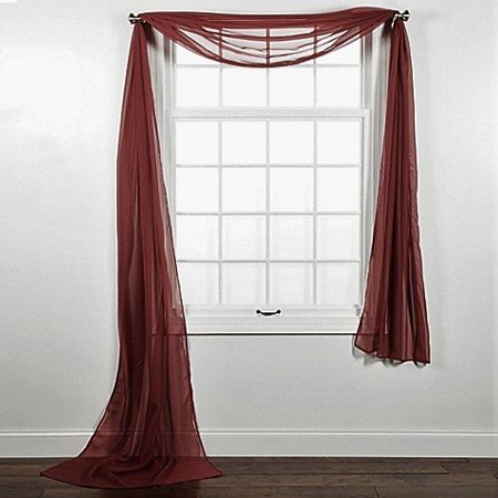 1 Pc Solid Burgundy Scarf Valance Soft Sheer Voile Window Panel