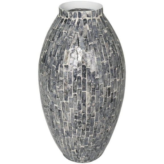 DecMode 15" Handmade Mosaic Inspired Gray Mother of Pearl Vase