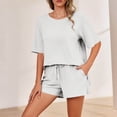 thumbnail image 5 of Bovxnpu Women 2 Piece Loungewear Set Beach Vacation Sweatsuit Tracksuit Set Fashion Casual Pocket Short Sleeve Crew Neck Top Elastic Waist Set Summer Outfits, 5 of 8