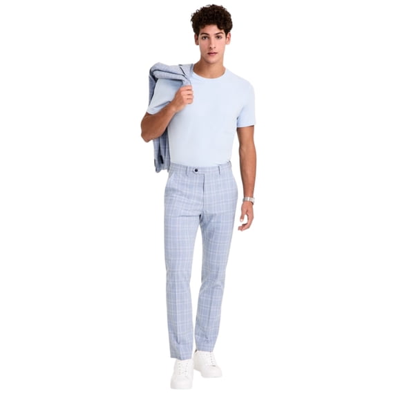 Alfani Mens Slim fit Dress Pants 38 / 32 Light Blue Plaid Stretch