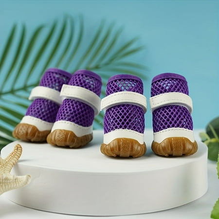ENIYUU 4PCS Breathable Mesh Dog Boots for Hot Weather Anti-Slip PVC Dog Shoes with Hook and Loop Tape Paw Protectors for Small Breeds - Summer Pet Footwear