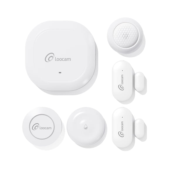 Loocam Wireless Home Security Alarm System 6 Pieces for House and Apartment, 1 Smart Hub, 2 Door & Window Sensors, 1 PIR Motion Sensor, 1 Water Leak Sensor, 1 Smart Button