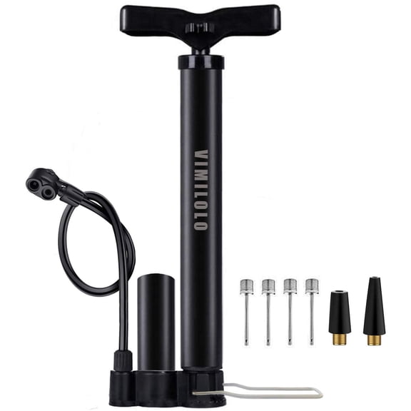 Bicycle Floor Pump with Pressure Gauge, Portable Bike Tire Inflator for Presta Schrader Valves, Compatible with Bikes Motorcycles Balls, Black