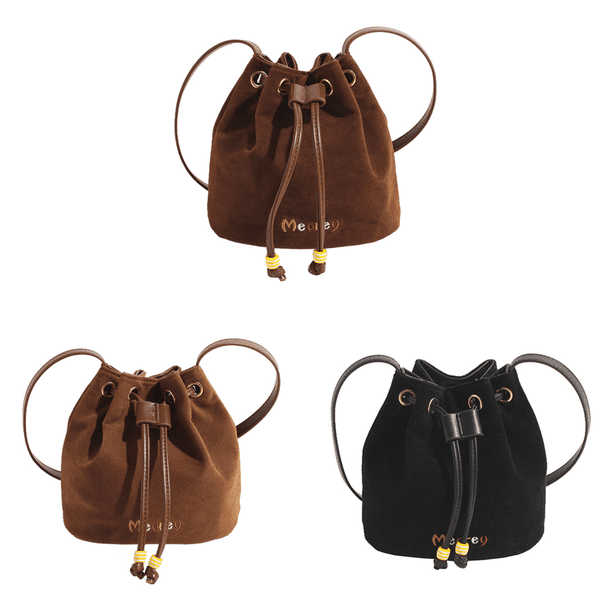 Bolso Tipo Cubo para Mujer Hombro Con Cordón Bandolera Gamuza El (marrón)
