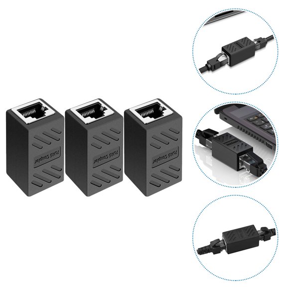 Phenofice 3Ud Acoplador Ethernet Cat6 Negro Para Conexión Estable Con Material ABS Y Aleación De Zinc