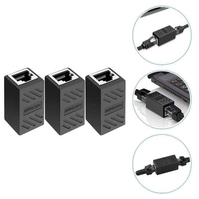 Phenofice 3Ud Acoplador Ethernet Cat6 Negro Para Conexión Estable Con Material ABS Y Aleación De Zinc