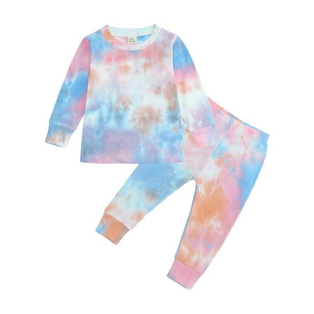 

Baby Boy Outfits Sports Casual Tie Dye Prints Ribbed Long Sleeves Sweartershirt Top Elastic Waist Pants Kids Suits for Girls