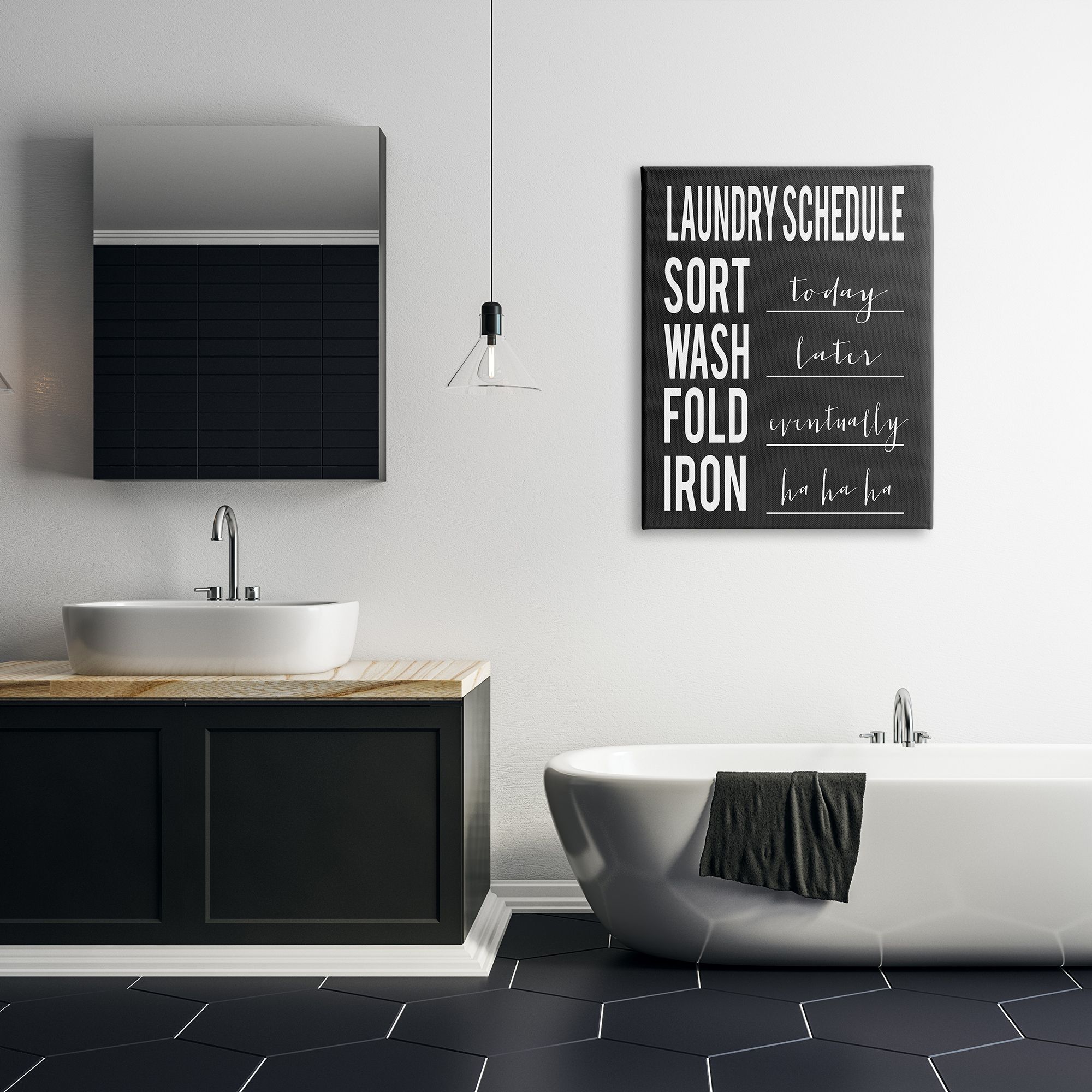 Stupell Industries Laundry Schedule Sign Funny Black White Cleaning Guide Humor Painting Gallery Wrapped Canvas Print Wall Art, 30 x 40