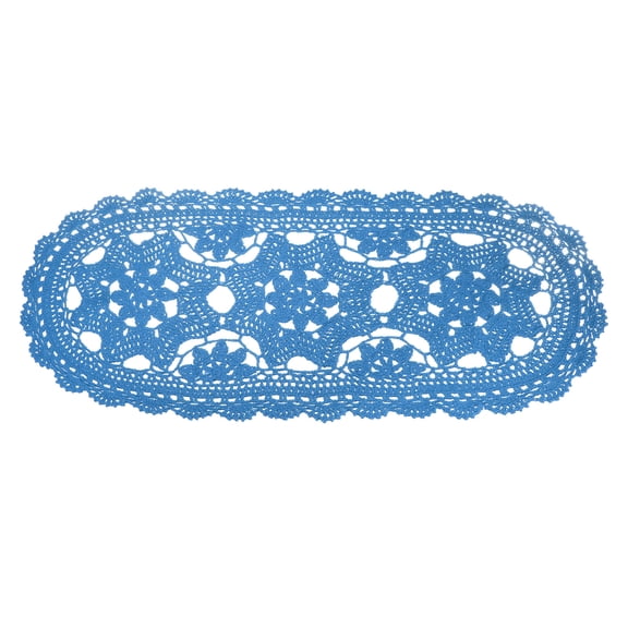 Uxcell Crochet Doilies, 22" x 10" Handmade Crochet Table Placemats Oval Lace Doilies 3 Flowers Pattern Cotton Coaster for Wedding Party Decoration, Blue
