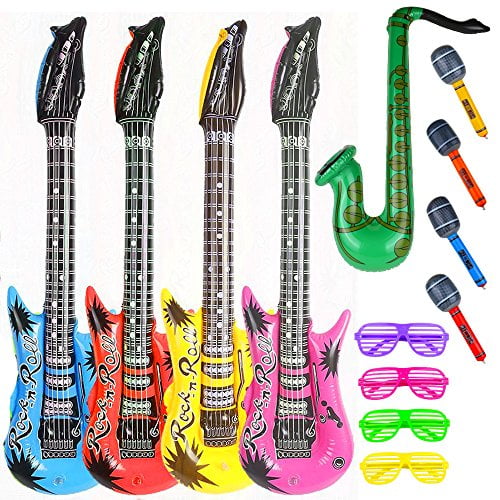 Pack of 12 Inflatable Rock Star Electric Guitars Assorted Color Party Favors 