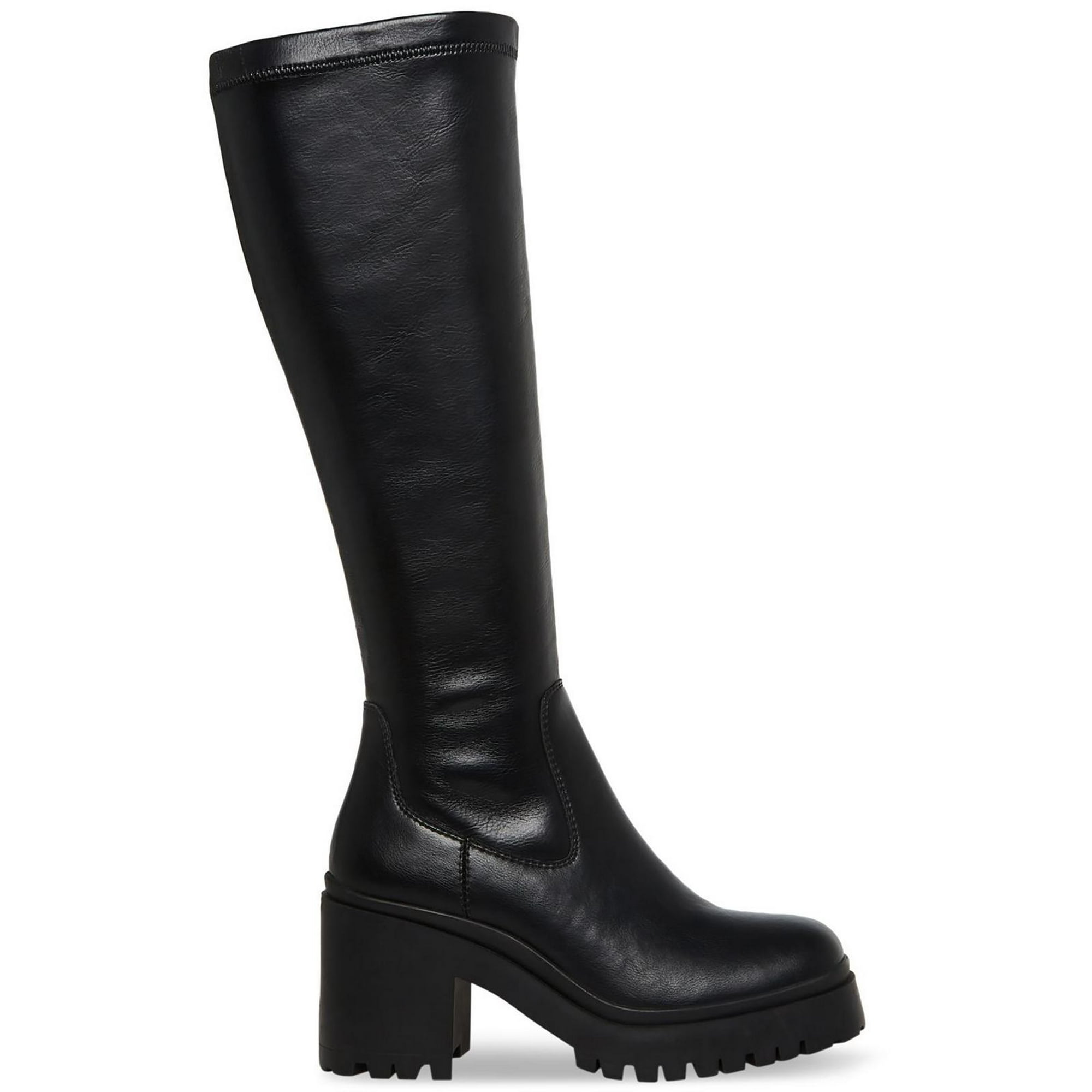 Aqua College Ria Womens Lug Sole Faux Leather Knee-High Boots, Black