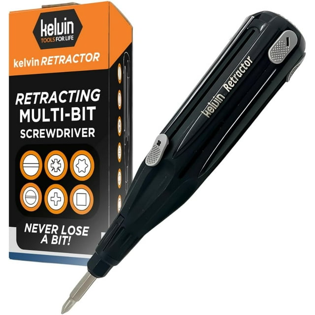 Kelvin Tools Retractor - Retractable All-In-One Screwdriver Quick Change Phillips Head and Flat Head, Upgraded Retract-A-Bit Screwdriver, Durable & Lightweight - MADE in NORTH AMERICA