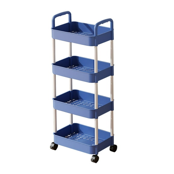 4-Tier Plastic Rolling Utility Cart with Handle, Multi-Functional Storage Trolley for Office, Living Room, Kitchen, Movable Storage Organizer with Wheels, 40×15 inch, Blue