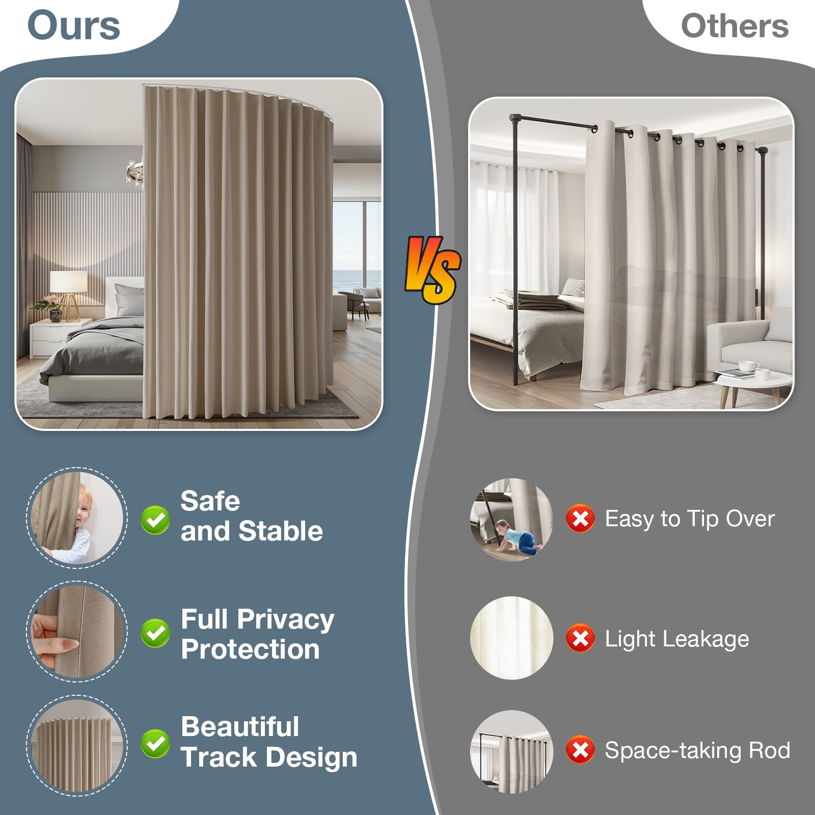 DONGPAI Room Divider Curtains Blackout Privacy Curtain Flexible Ceiling Track Thermal Insulated Noise Reduction Curtains for Living Room Bedroom Partition Separator, 1 Panel, Khaki, 100"x 96"
