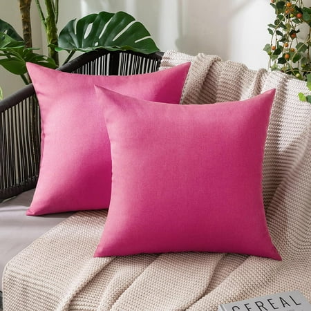 

MIULEE Pack of 2 Decorative Outdoor Solid Waterproof Throw Pillow Covers Polyester Linen Garden Farmhouse Cushion Cases for Patio Tent Balcony Couch Sofa 16x16 inch Hot Pink