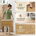 thumbnail image 3 of CAPHAUS Handwoven Storage Basket w/ Lid and Handles, 2 Removable Liner Bags, Foldable Clothes Hamper for Laundry, Large Synthetic Rattan Laundry Hamper w/ Lid, Laundry Basket w/ Lid, 160L, Natural, 3 of 8