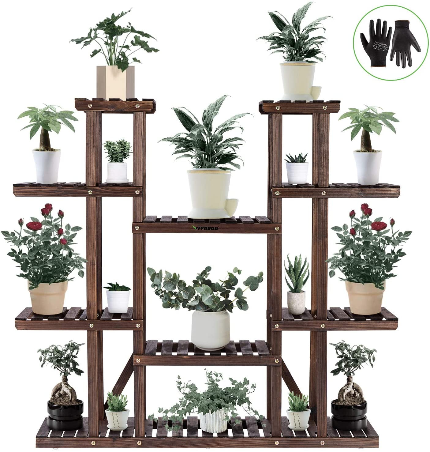 9 Tier Wooden Plant Stand Indoor Outdoor Patio Garden Planter Stand Shelf  ❤ 